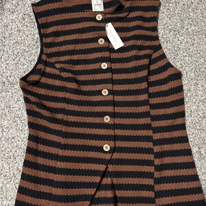 Maeve Black and Brown Striped Button-Up Top